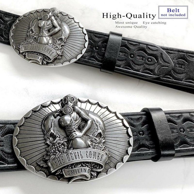Belts.com HA1439 The Devil Comes Smiling Replacement Engraved Belt Buckle, Fits 1-1/2"(38mm) Belt (Antique Silver) - Image 4